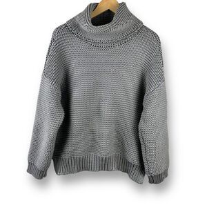 Blushing Heart Women's S/M Cowl Neck Pullover Sweater Gray Chunky Knit Neutral